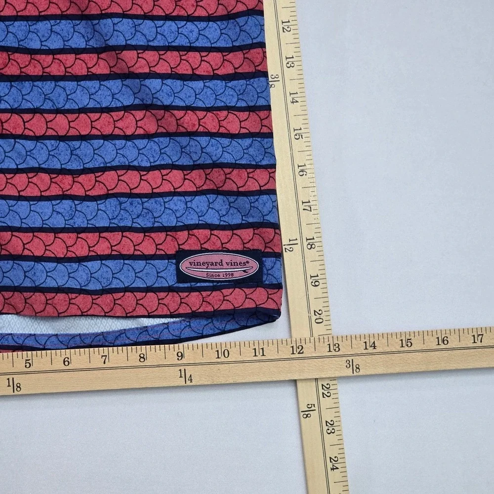 Vineyard Vines Mens 34 Board Shorts Red Blue Striped Fish Scale Swim Trunks